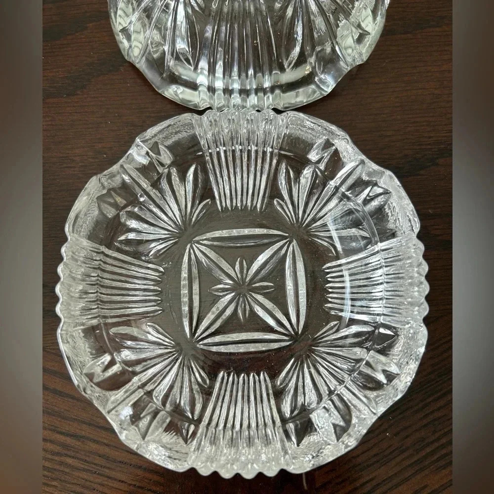 MCM Cut Glass 4” Round STAR SHAPES DESIGN Ashtray Starburst. 4 available EUC